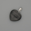Pendentif «Cœur» œil-de-chat gris foncé en métal argenté, diamètre 20 × 20 mm ±, longueur 30 mm ±