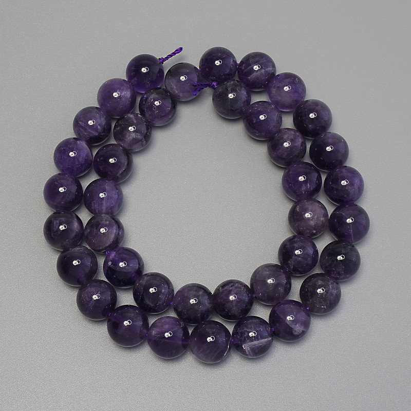 Perles d'améthyste, boules lisses, diamètre 10 mm ± sur fil, longueur 40 cm+