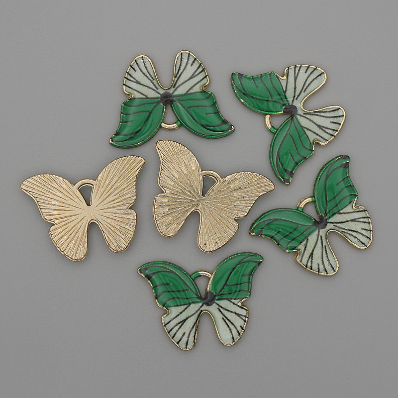 Pendentif papillon émaillé couleur doré sur métal doré, diamètre 22×16 mm ±, pack de 6 pièces