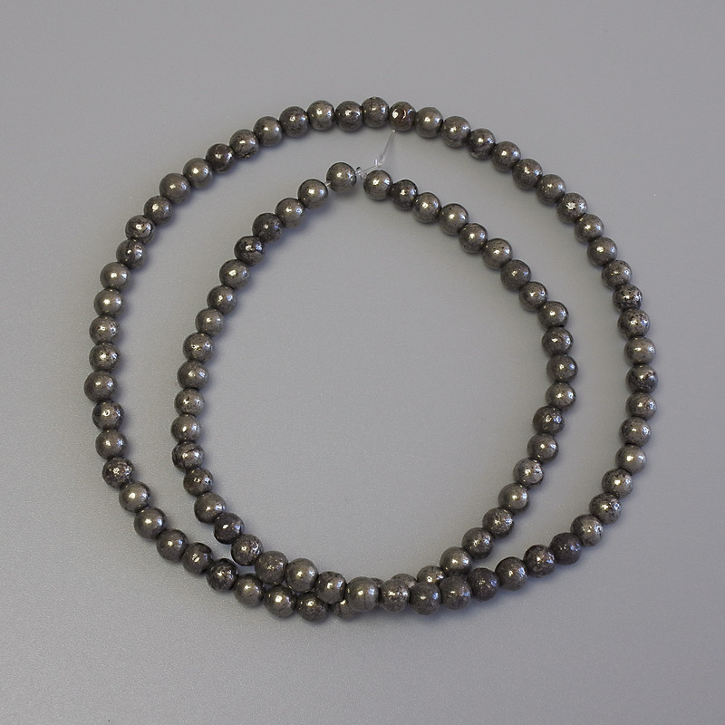 Perles de pyrite sur fil, billes lisses, diamètre 4 mm, longueur 38 cm ±