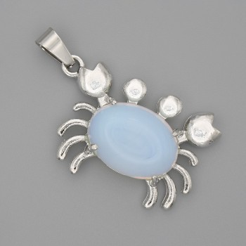 Pendentif Crabe, Pierre de lune, 40×22 mm ± métal argenté