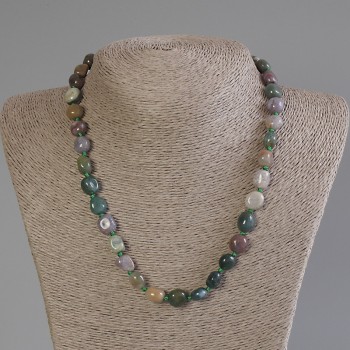 Collier en jaspe facetté, diamètre 9-11 × 8-10 mm, longueur 50 cm +/- avec chaîne d'extension + 5 cm