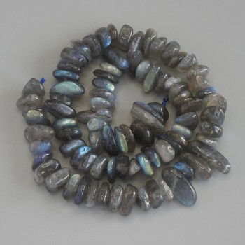 Perles de labradorite en galets, diamètre 9–14×5–6 mm ±, sur fil, longueur 41 cm+