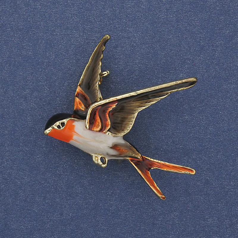 Broche-pendentif Oiseau à émail coloré sur métal doré 38 × 26 mm+