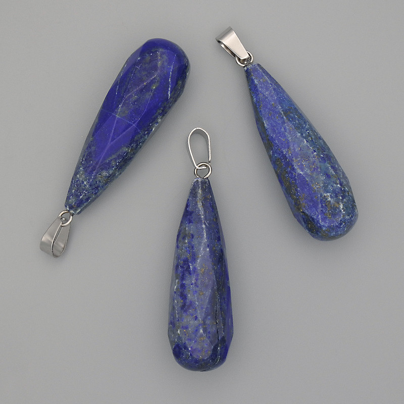 Pendentif lapis-lazuli goutte facettée 53×42×14 mm+