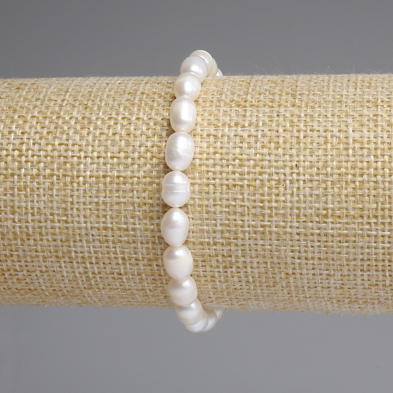 Bracelet en perles d'eau douce 7,5–8×6 mm, longueur 18 cm, sur élastique