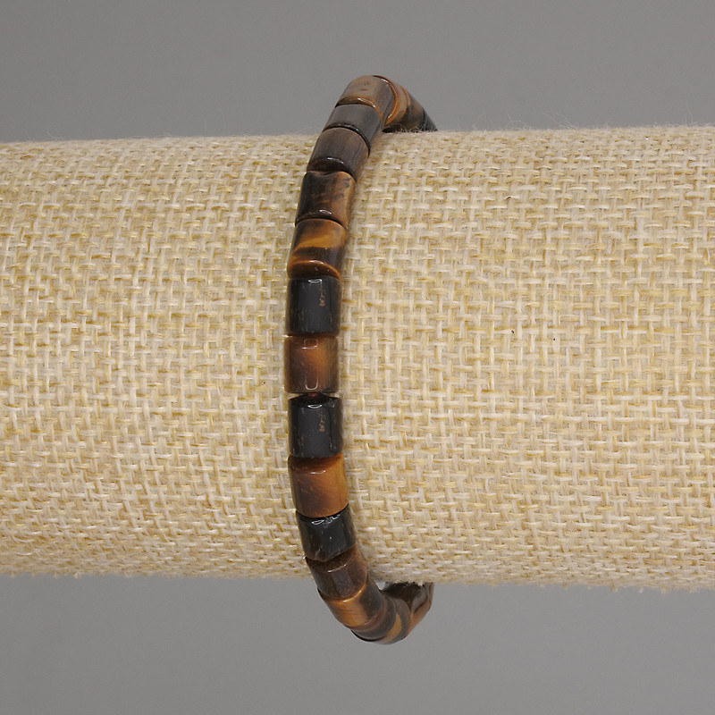 Bracelet œil de tigre cylindrique, diamètre 6×6 mm, longueur ±18 cm, élastique