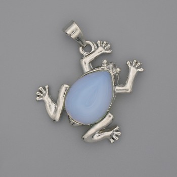 Pendentif en forme de grenouille en pierre de lune 29 × 28 mm ±, longueur 37 mm ±