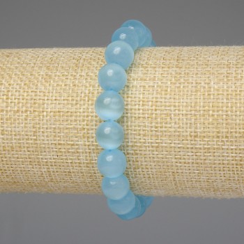 Bracelet bleu clair œil-de-chat, perles lisses de 10 mm ±, longueur 18 cm ±, élastique