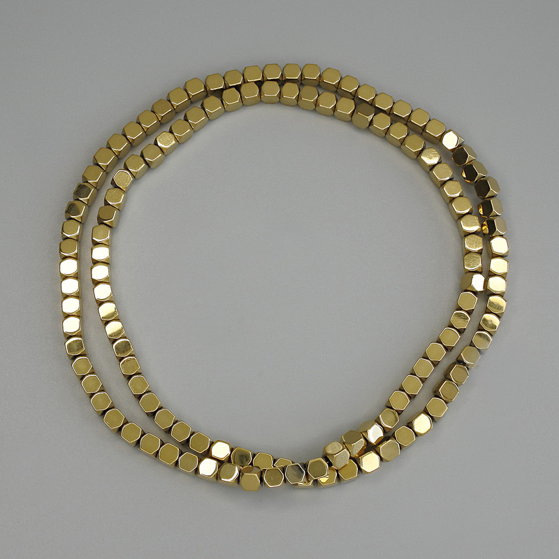 Perles d'hématite dorées 4 mm facettées sur fil, longueur 40 cm+