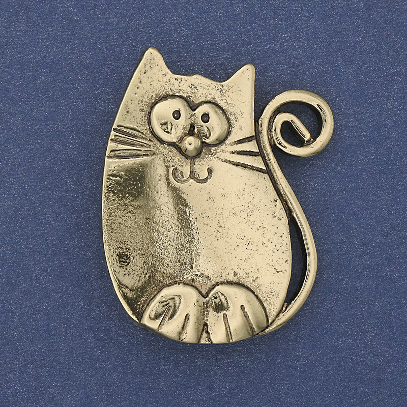Broche-pendentif «Chat» en métal doré 37×29 mm+