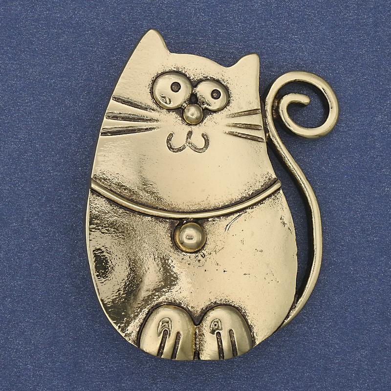 Broche-pendentif Chat métal doré 45×33 mm+