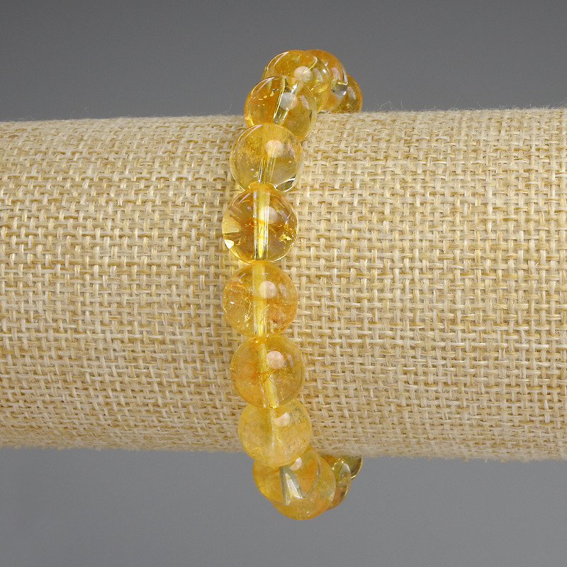 Bracelet en citrine, perles rondes lisses, diamètre 10 mm ±, longueur 18 cm ±, élastique