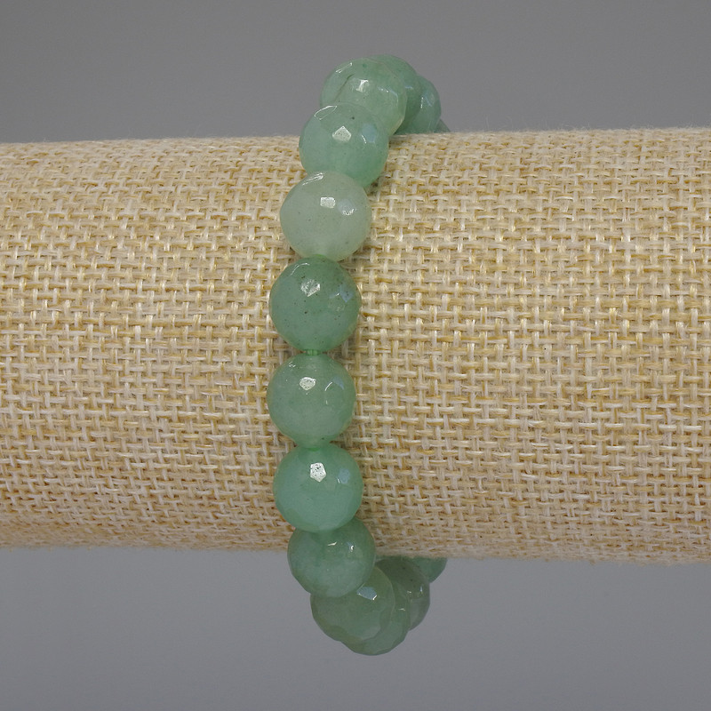 Bracelet en néphrite facettée, billes de 10 mm, longueur 18 cm, élastique