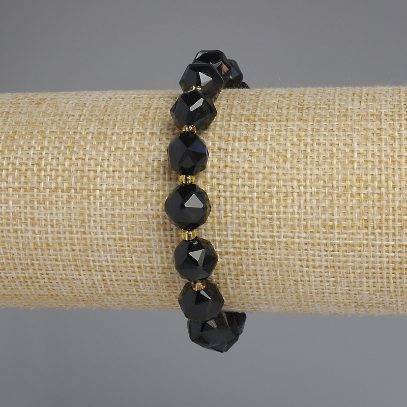 Bracelet en agate naturelle facettée, diamètre 10 × 9 mm ±, perles de rocaille 3 mm ±, longueur 18 cm ±
