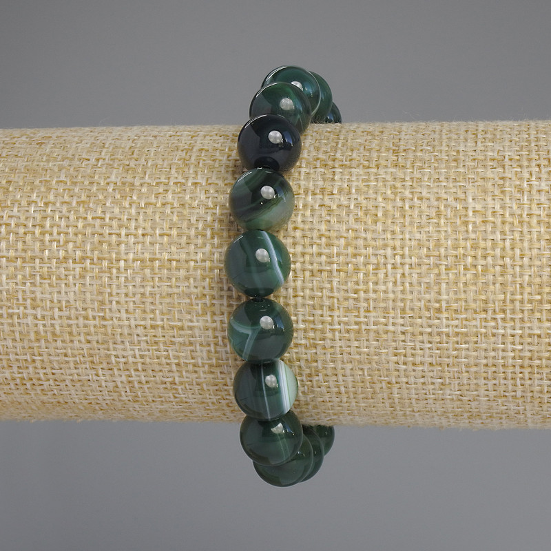 Bracelet en agate — boules lisses, diamètre d'environ 10 mm, longueur d'environ 18 cm, élastique