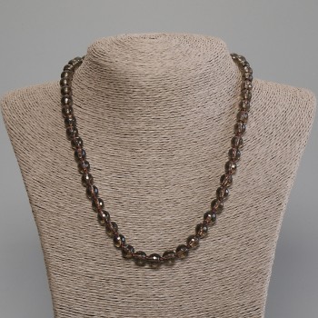 Collier en quartz fumé, perle facettée, diamètre 8 mm, longueur environ 50 cm, avec fermoir