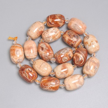 Perles barillet en jaspe désertique, diamètre 18 × 13 mm ±, rocaille 5 mm ±, longueur 37 cm ± sur fil