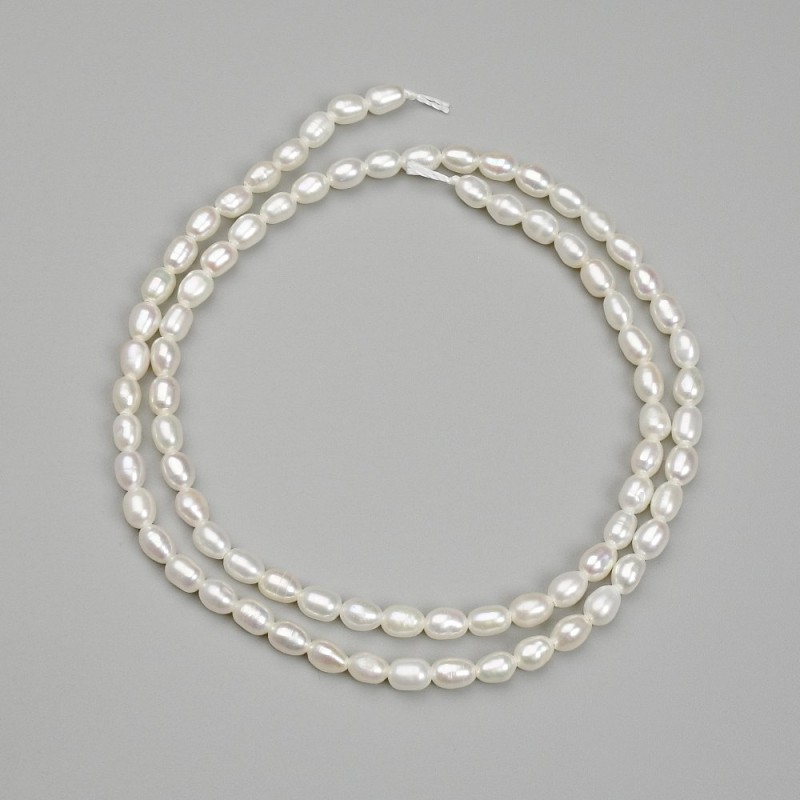 Perles d'eau douce de rivière, diamètre 4,5–5 × 3–3,5 mm sur fil, longueur 36 cm+