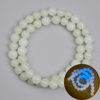 Perles d'onyx bleu clair à la lueur bleue, sphères lisses de 8 mm, longueur environ 37 cm sur fil