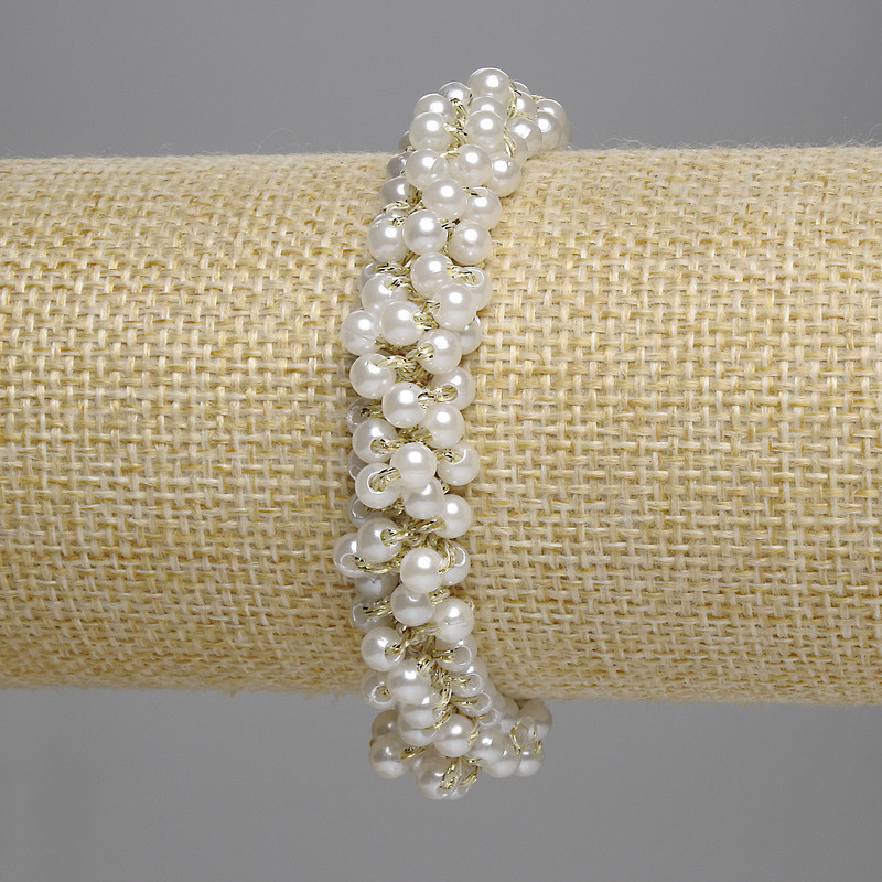 Élastique pour cheveux avec perles blanches 4 mm+