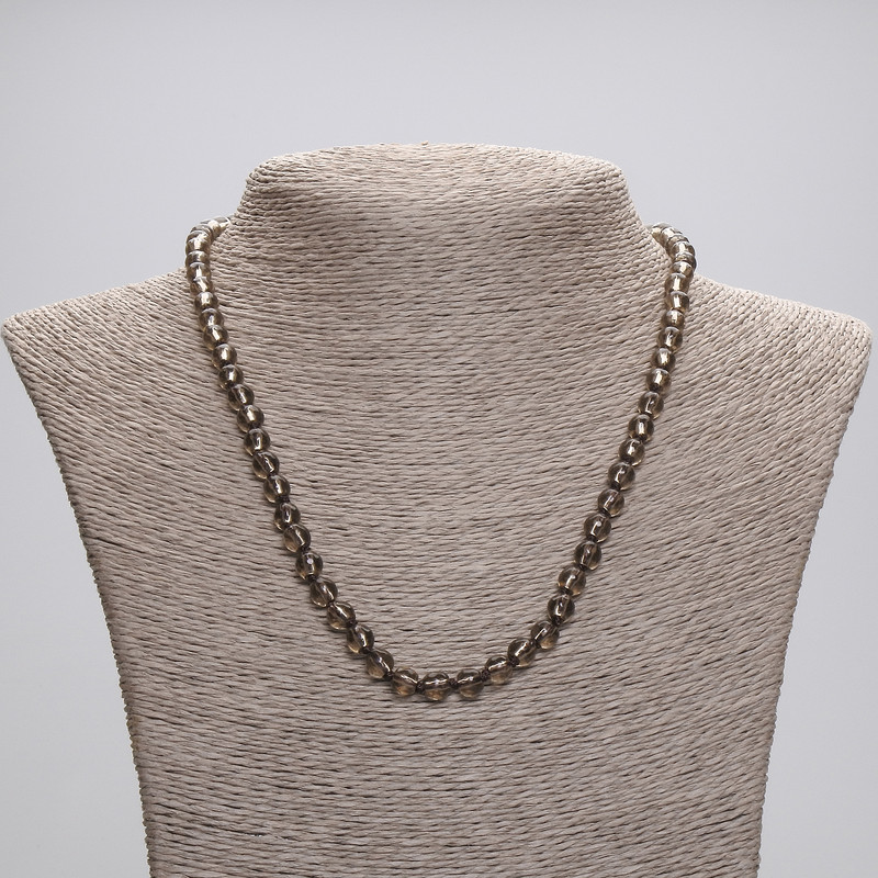 Collier en quartz fumé, perles facettées de 6 mm, longueur environ 45 cm, avec fermoir