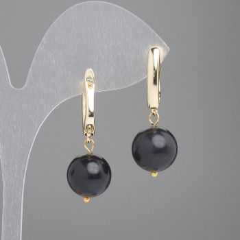 Boucles d'oreilles en schungite, boule lisse, diamètre 12 mm ±, longueur 35 mm ±