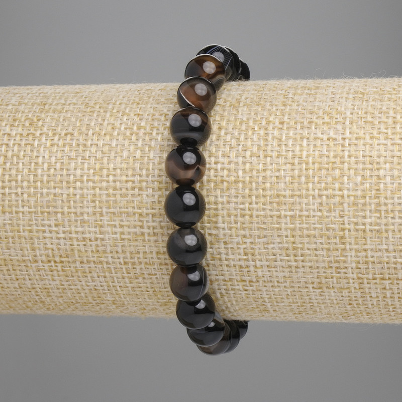Bracelet en agate, billes lisses, diamètre 8 mm ±, longueur 18 cm ±, élastique