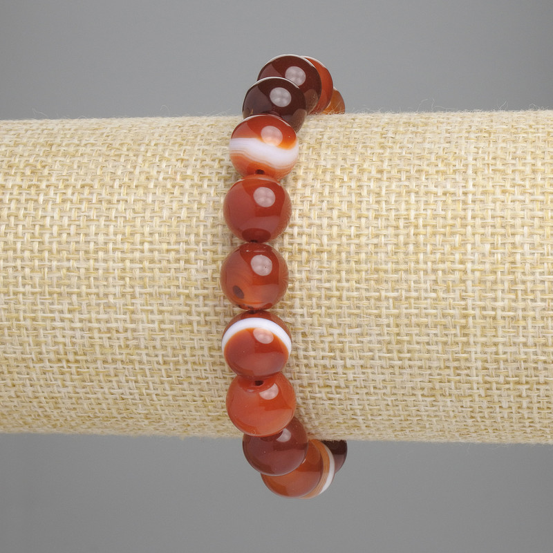 Bracelet en agate à boules lisses, diamètre 10 mm, longueur 18 cm ± élastique