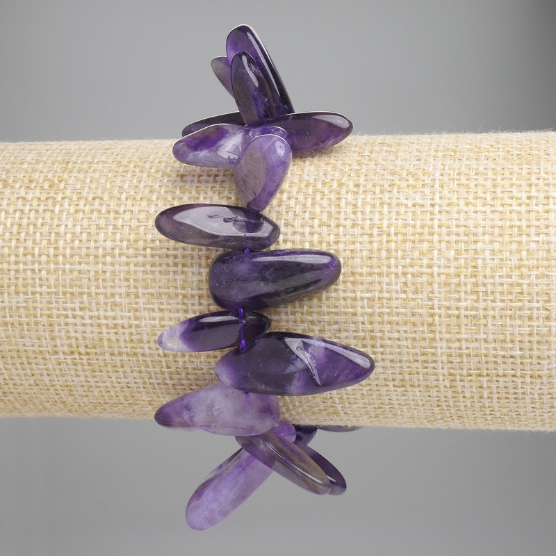 Bracelet en améthyste facettée, diamètre 15-20×5-10 mm, longueur 18 cm, élastique