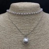 Choker double pour le cou «perlé» (acrylique) perle sphérique, diamètre 14 mm, longueur 32–38 cm, gris métal