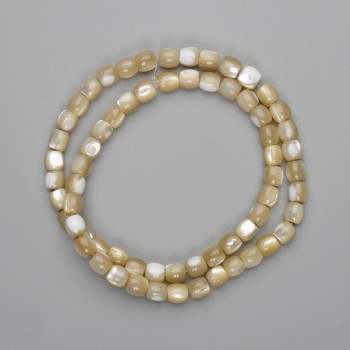 Perles beige nacrées barillet, diamètre 6x6 mm, longueur environ 39 cm, montées sur fil