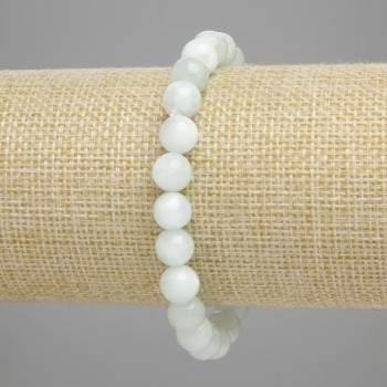 Bracelet en angélite, billes lisses 8 mm, longueur 18 cm, élastique
