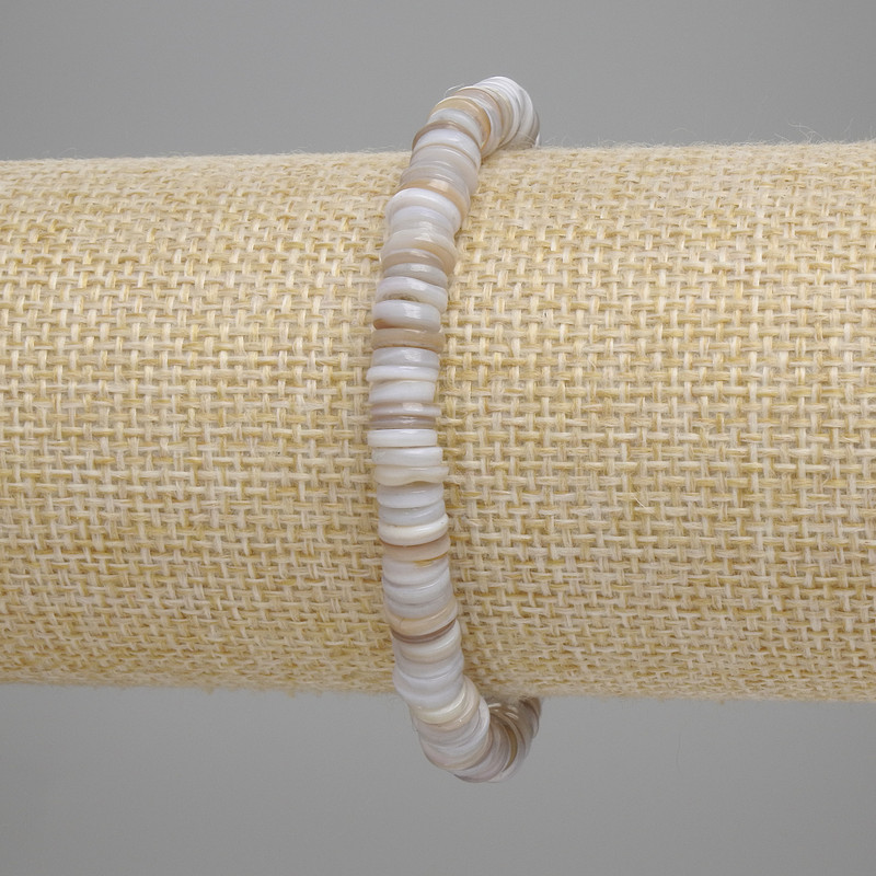 Bracelet en coquille Scapharca — rondelle, diamètre 6×1,5 mm ±, longueur 18 cm ±, élastique