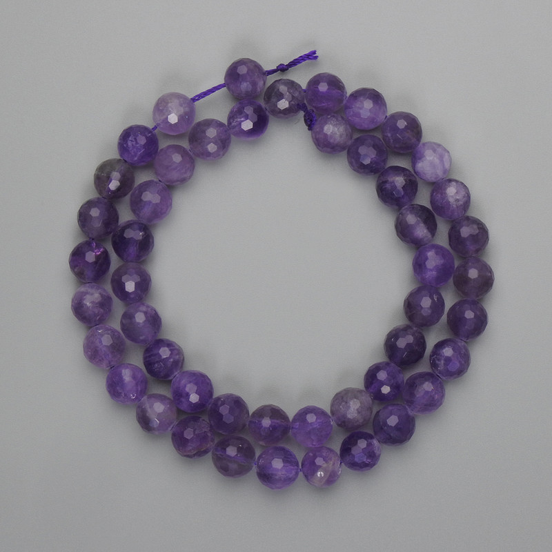 Perles d'améthyste facettées en boule 8 mm, longueur environ 38 cm sur fil