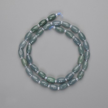 Perles de jadéite barillet 8×5 mm ±, rocailles 3 mm ±, longueur 39 cm