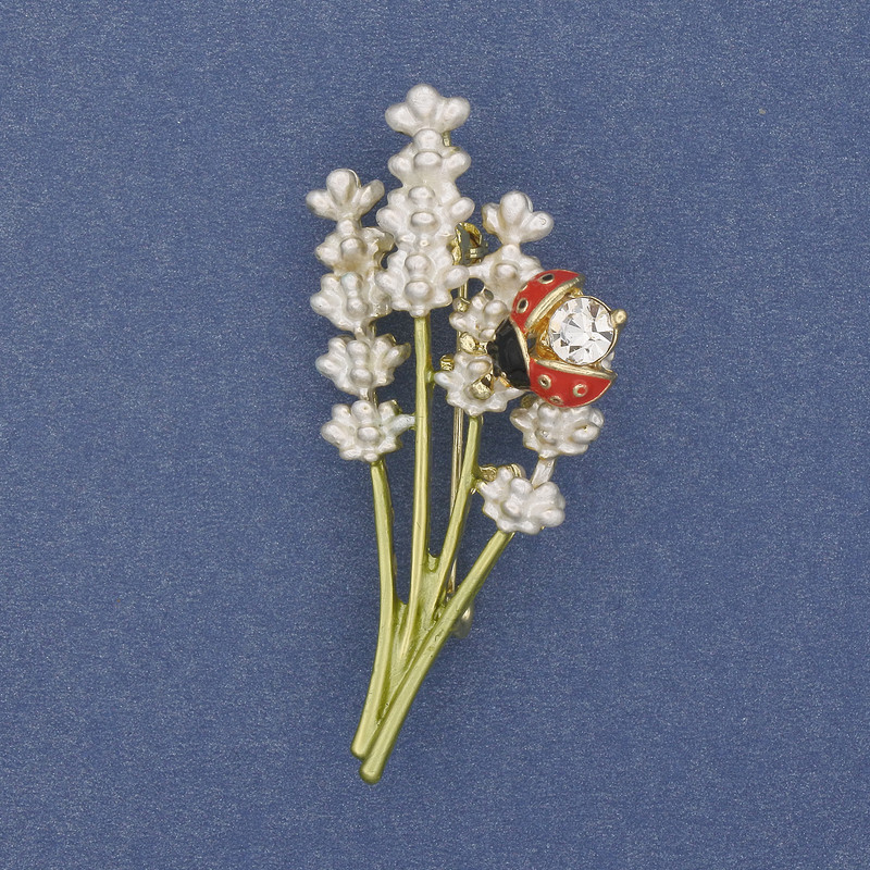 Broche-pendant Bouquet avec Soleil émaillé métal doré 52×27 mm+