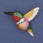 Broche Oiseau, émail coloré et strass rouges, métal doré, 50×35 mm+
