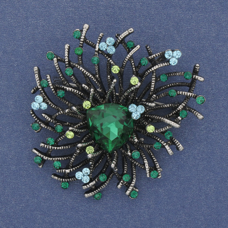 Broche-pendentif « Accent » avec cristal vert 47×42 mm+