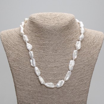Collier de perles baroques naturelles, diamètre 17–22×9–9 mm, 5 mm ±, longueur environ 45 cm ±, chaîne d'extension de 5 cm