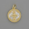 Pendentif Œil en nacre dorée et métal doré, diamètre 15 mm ±, longueur 20 mm ±