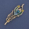 Broche plume émaillée avec strass, métal doré, 72 × 24 mm +