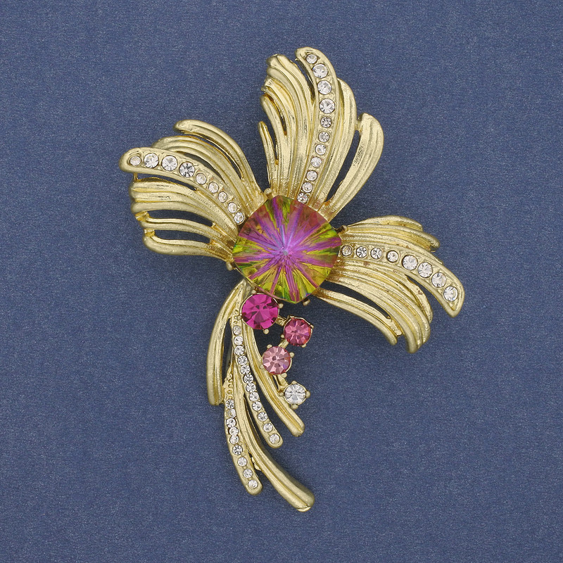 Broche-pendentif Accent strass doré métal 70 × 52 mm+
