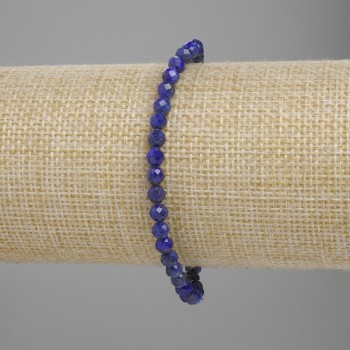 Bracelet en azurite facettée, diamètre 4 mm ±, longueur 18 cm ±, élastique