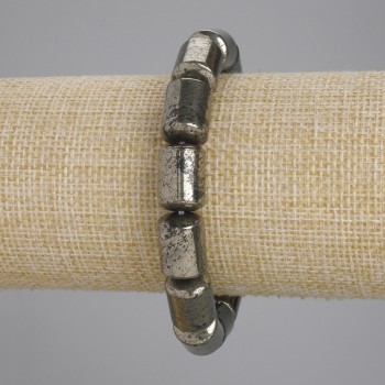 Bracelet en pyrite cylindrique, diamètre 14×10 mm ±, longueur 18 cm ±, élastique