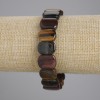 Bracelet œil de tigre, œil de bœuf et œil de faucon, maillons facettés, diamètre 15×10-11 mm ±, longueur 18 cm ± élastique
