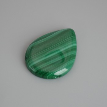 Pendentif en malachite en forme de goutte 30×22 mm +- orifice latéral sur le côté large