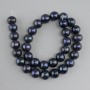 Perles d’eau douce graphite à irisation (noir paon), diamètre 11-12 mm, longueur 37 cm environ, sur fil