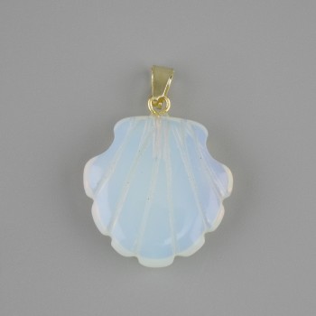 Pendentif Coquille Pierre de lune Opalite 22×22×mm+-, longueur 30 mm+