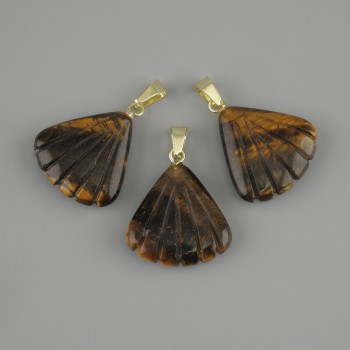 Pendentif coquille œil de tigre 20×20 mm, longueur 28 mm+